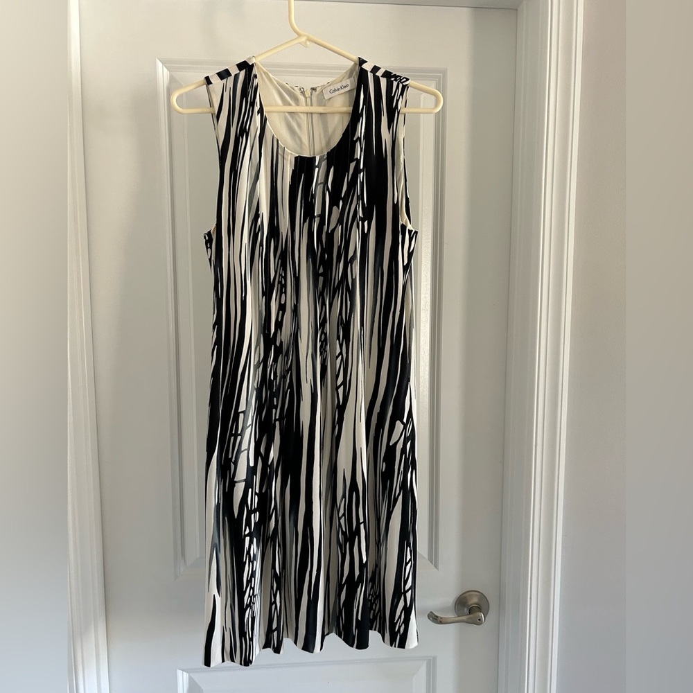 Calvin Klein dress, Size S.  Navy blue, light blue and white.
